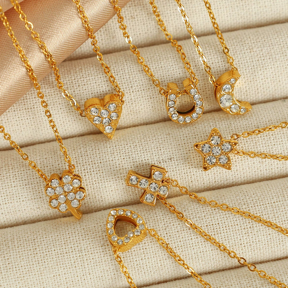 Women's Fashion 316L Stainless Steel Four Leaf Clover Cross Geometric Shape Necklace With Electroplating