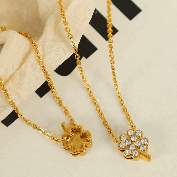 Women's Fashion 316L Stainless Steel Four Leaf Clover Cross Geometric Shape Necklace With Electroplating