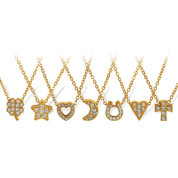 Women's Fashion 316L Stainless Steel Four Leaf Clover Cross Geometric Shape Necklace With Electroplating