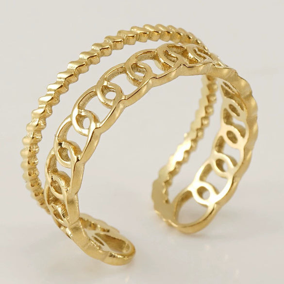 Women's Fashion Titanium Steel Geometric Hollow Opening Adjustable Ring With Electroplating