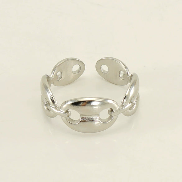 Women's Fashion Titanium Steel Geometric Hollow Opening Adjustable Ring With Electroplating