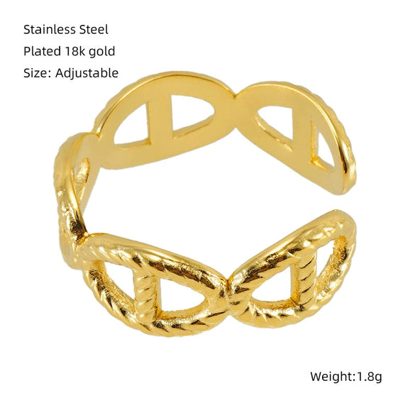 Women's Fashion Titanium Steel Geometric Hollow Opening Adjustable Ring With Electroplating