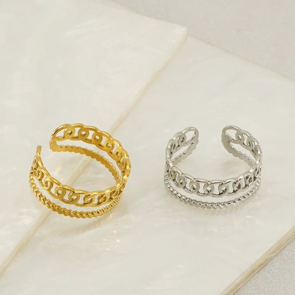 Women's Fashion Titanium Steel Geometric Hollow Opening Adjustable Ring With Electroplating