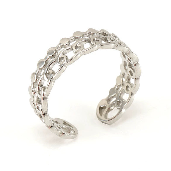 Women's Fashion Titanium Steel Geometric Hollow Opening Adjustable Ring With Electroplating