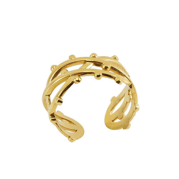Women's Fashion Titanium Steel Geometric Hollow Opening Adjustable Ring With Electroplating