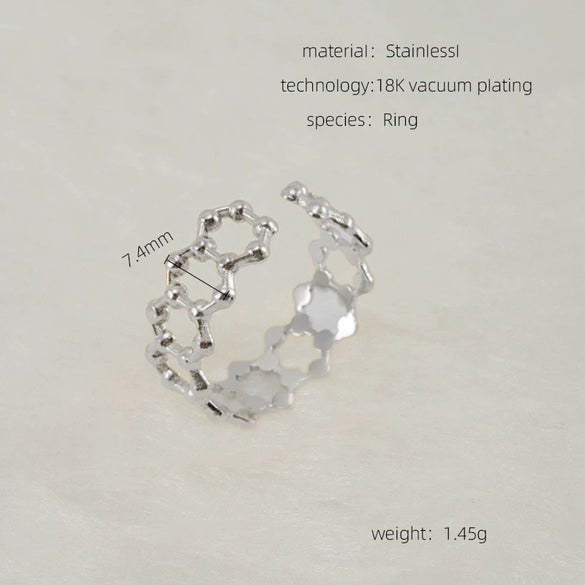 Women's Fashion Titanium Steel Geometric Hollow Opening Adjustable Ring With Electroplating