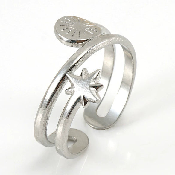 Women's Fashion Titanium Steel Geometric Hollow Opening Adjustable Ring With Electroplating
