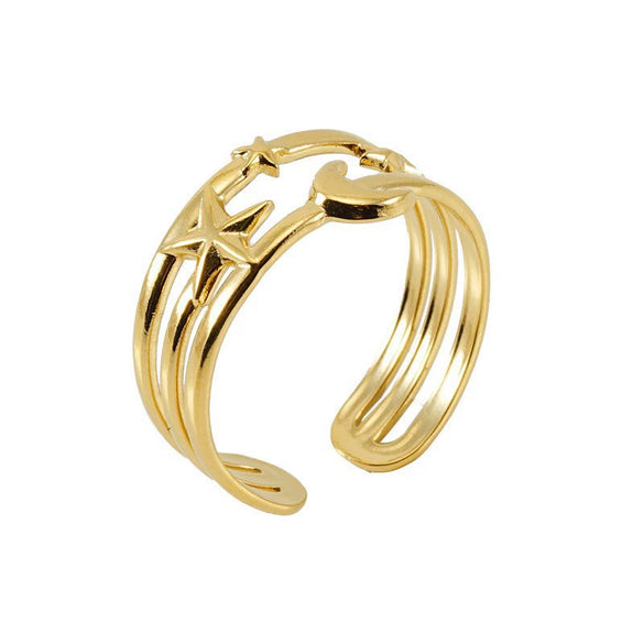 Women's Fashion Titanium Steel Geometric Hollow Opening Adjustable Ring With Electroplating