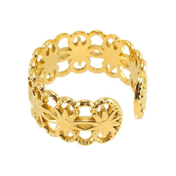 Women's Fashion Titanium Steel Geometric Hollow Opening Adjustable Ring With Electroplating
