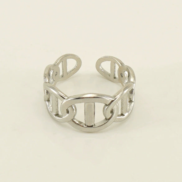 Women's Fashion Titanium Steel Geometric Hollow Opening Adjustable Ring With Electroplating