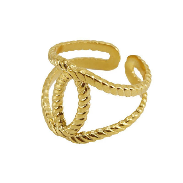 Women's Fashion Titanium Steel Geometric Hollow Opening Adjustable Ring With Electroplating
