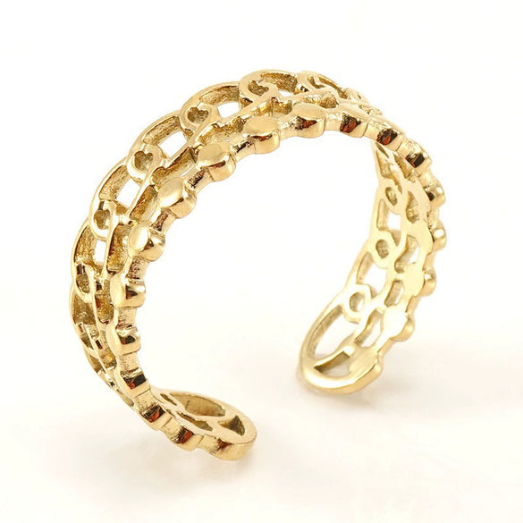 Women's Fashion Titanium Steel Geometric Hollow Opening Adjustable Ring With Electroplating
