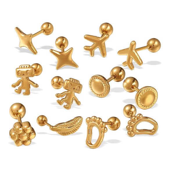 Women's Fashion 316L Stainless Steel Glossy Aircraft Robot Shape Electroplated Earrings