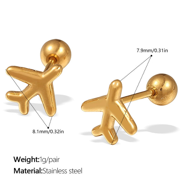 Women's Fashion 316L Stainless Steel Glossy Aircraft Robot Shape Electroplated Earrings