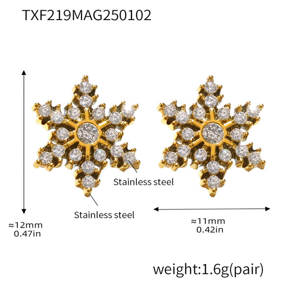 Women's Fashion Titanium Steel Inlaid Snowflake Zircon Earrings With Geometric Pattern And Pvd Plating