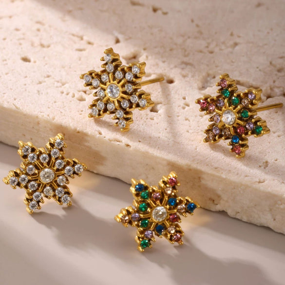 Women's Fashion Titanium Steel Inlaid Snowflake Zircon Earrings With Geometric Pattern And Pvd Plating