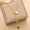 Women's Fashion Titanium Steel Necklace With Fourleaf Clover Pendant Geometric Pattern Mixed Gem Inlay And Electroplating Treatment Ochain