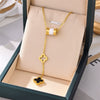 Women's Fashion Titanium Steel Necklace With Fourleaf Clover Pendant Geometric Pattern Mixed Gem Inlay And Electroplating Treatment Ochain