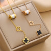 Women's Fashion Titanium Steel Necklace With Fourleaf Clover Pendant Geometric Pattern Mixed Gem Inlay And Electroplating Treatment Ochain