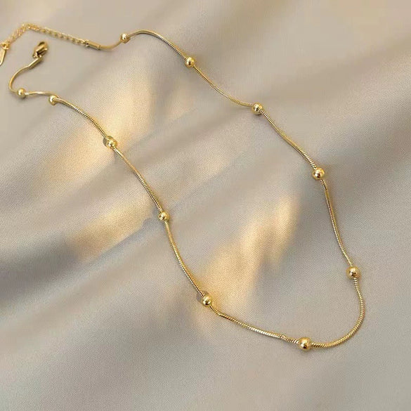 Women's Fashion Titanium Steel Rose Gold Beads Snake Bone Chain Necklace With Pearlescent Treatment
