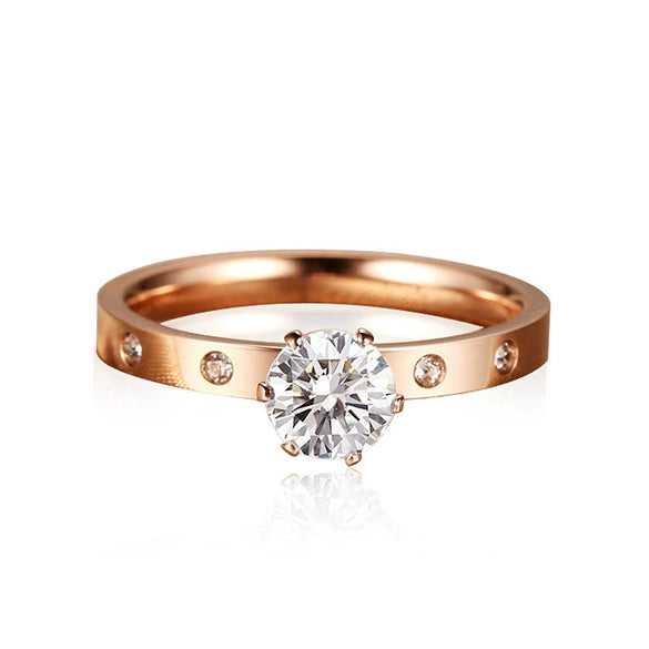 Women's Fashion Titanium Steel Rose Gold Geometric Ring With Zircon Inlay And Electroplated Finish