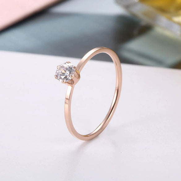 Women's Fashion Titanium Steel Rose Gold Geometric Six Claw Solitaire Ring Simple Electroplated Stainless Steel Open Finger Ring