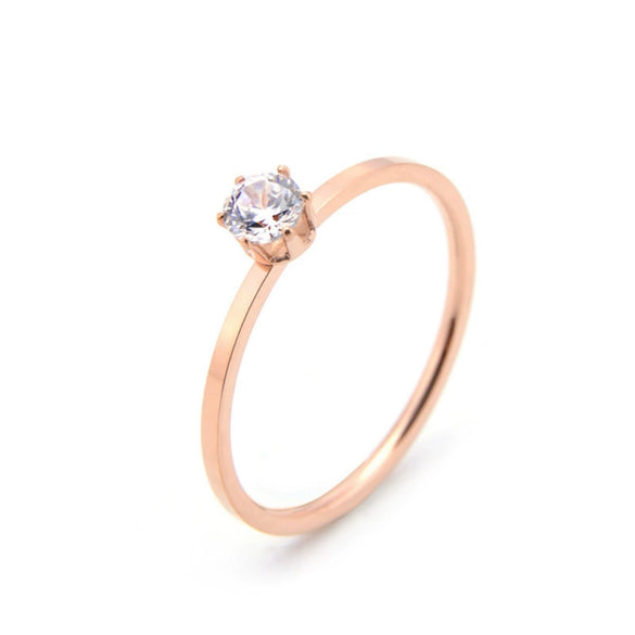 Women's Fashion Titanium Steel Rose Gold Geometric Six Claw Solitaire Ring Simple Electroplated Stainless Steel Open Finger Ring