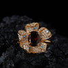 Women's Fashion Trendy Flower Design S925 Sterling Silver Natural Topaz Garnet Color Treasure Ring