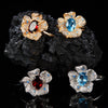 Women's Fashion Trendy Flower Design S925 Sterling Silver Natural Topaz Garnet Color Treasure Ring