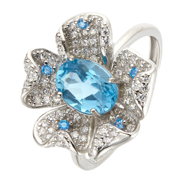 Women's Fashion Trendy Flower Design S925 Sterling Silver Natural Topaz Garnet Color Treasure Ring