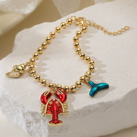 Women's Fashion Trendy Hand Jewelry Copper Geometric Lobster Crab Pendant Bracelet Micropaved