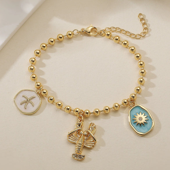 Women's Fashion Trendy Hand Jewelry Copper Geometric Lobster Crab Pendant Bracelet Micropaved