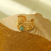 Women's Fashion Versatile Highend Open Ring Jewelry Titanium Steel Natural Green Aventurine Electroplated
