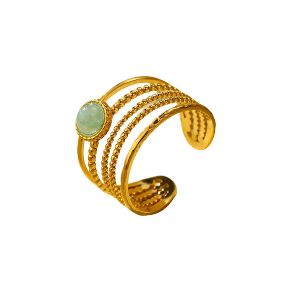 Women's Fashion Versatile Highend Open Ring Jewelry Titanium Steel Natural Green Aventurine Electroplated