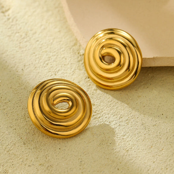 Women's Fashion Versatile Trendy Light Luxury Titanium Steel And Stainless Steel Hollow Thread Circle Disc Earrings With Electroplating