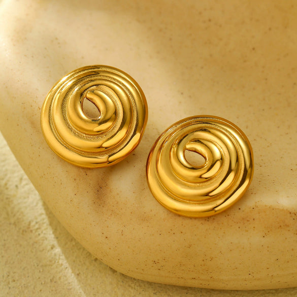 Women's Fashion Versatile Trendy Light Luxury Titanium Steel And Stainless Steel Hollow Thread Circle Disc Earrings With Electroplating