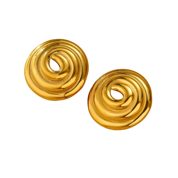 Women's Fashion Versatile Trendy Light Luxury Titanium Steel And Stainless Steel Hollow Thread Circle Disc Earrings With Electroplating