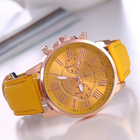 Women's Fashion Watch Belt Alloy Case Pu Strap Stainless Steel Clasp Round Dial Leisure Style