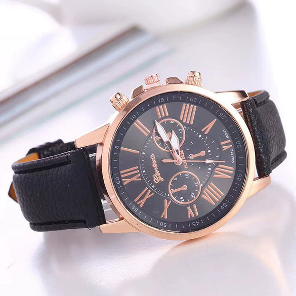Women's Fashion Watch Belt Alloy Case Pu Strap Stainless Steel Clasp Round Dial Leisure Style