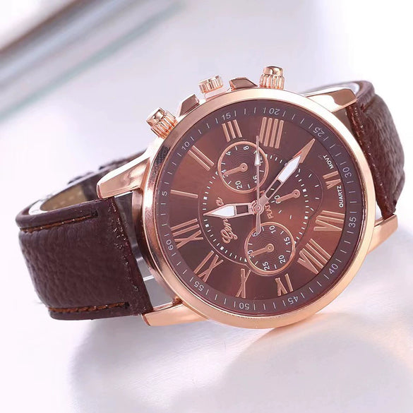 Women's Fashion Watch Belt Alloy Case Pu Strap Stainless Steel Clasp Round Dial Leisure Style