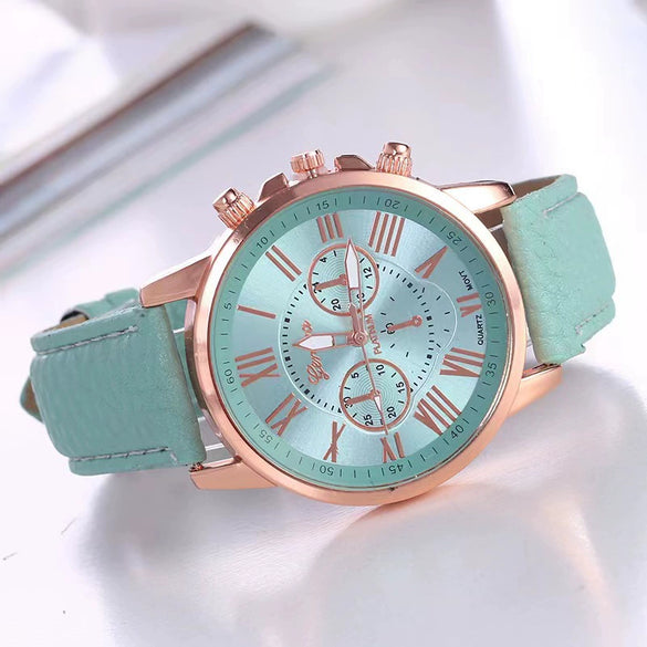Women's Fashion Watch Belt Alloy Case Pu Strap Stainless Steel Clasp Round Dial Leisure Style