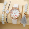 Women's Fashion Watch Bracelet Set Alloy Imitation Leather Rose Gold Buckle Round Quartz Watch