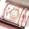 Women's Fashion Watch Bracelet Set Alloy Imitation Leather Rose Gold Buckle Round Quartz Watch