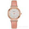 Women's Fashion Waterproof Luxury Leisure Alloy Case Sapphire Crystal Glass Mirror Imitation Leather Strap Round Dial Watch