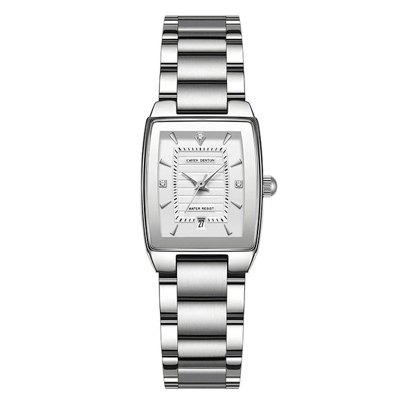 Women's Fashion Waterproof Quartz Watch With Diamond Encrusted Stainless Steel Band And Small Square Dial