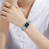Women's Fashion Waterproof Quartz Watch With Diamond Encrusted Stainless Steel Band And Small Square Dial