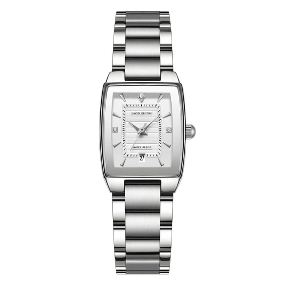 Women's Fashion Waterproof Quartz Watch With Diamond Encrusted Stainless Steel Band And Small Square Dial
