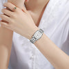 Women's Fashion Waterproof Quartz Watch With Diamond Encrusted Stainless Steel Band And Small Square Dial