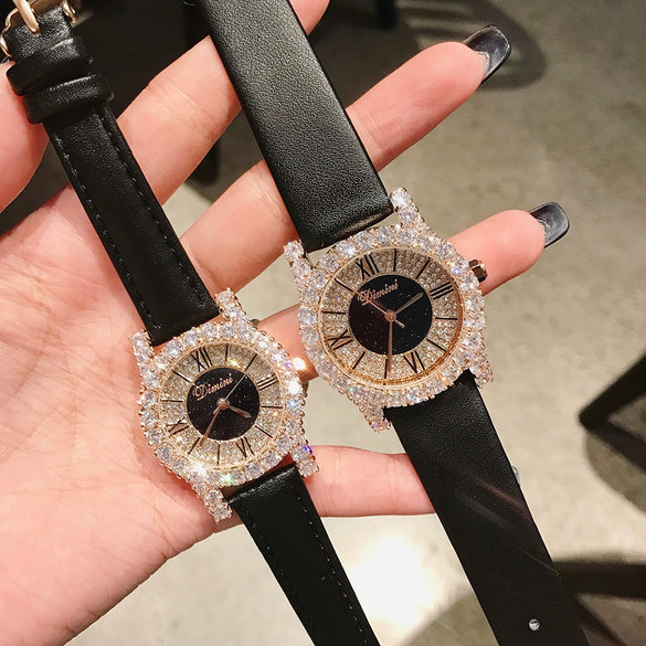 Women's Fashion Waterproof Watch With Genuine Leather Strap Alloy Case Stainless Steel Buckle And Round Dial