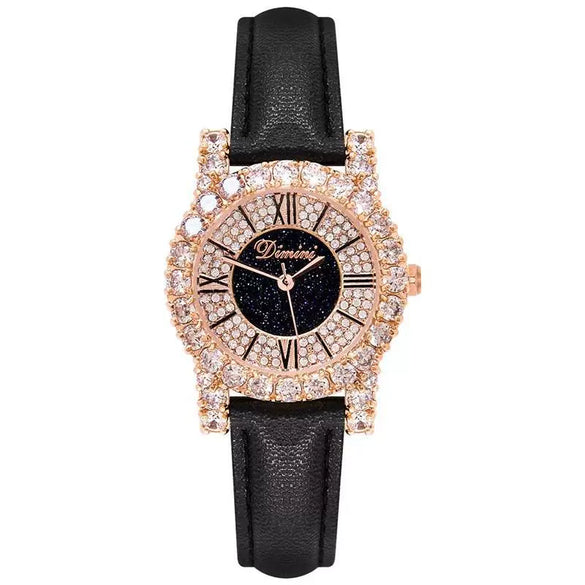 Women's Fashion Waterproof Watch With Genuine Leather Strap Alloy Case Stainless Steel Buckle And Round Dial